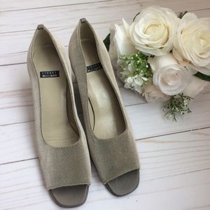 Stuart Weitzman Heels Grey Peep Toe Block Heel 7